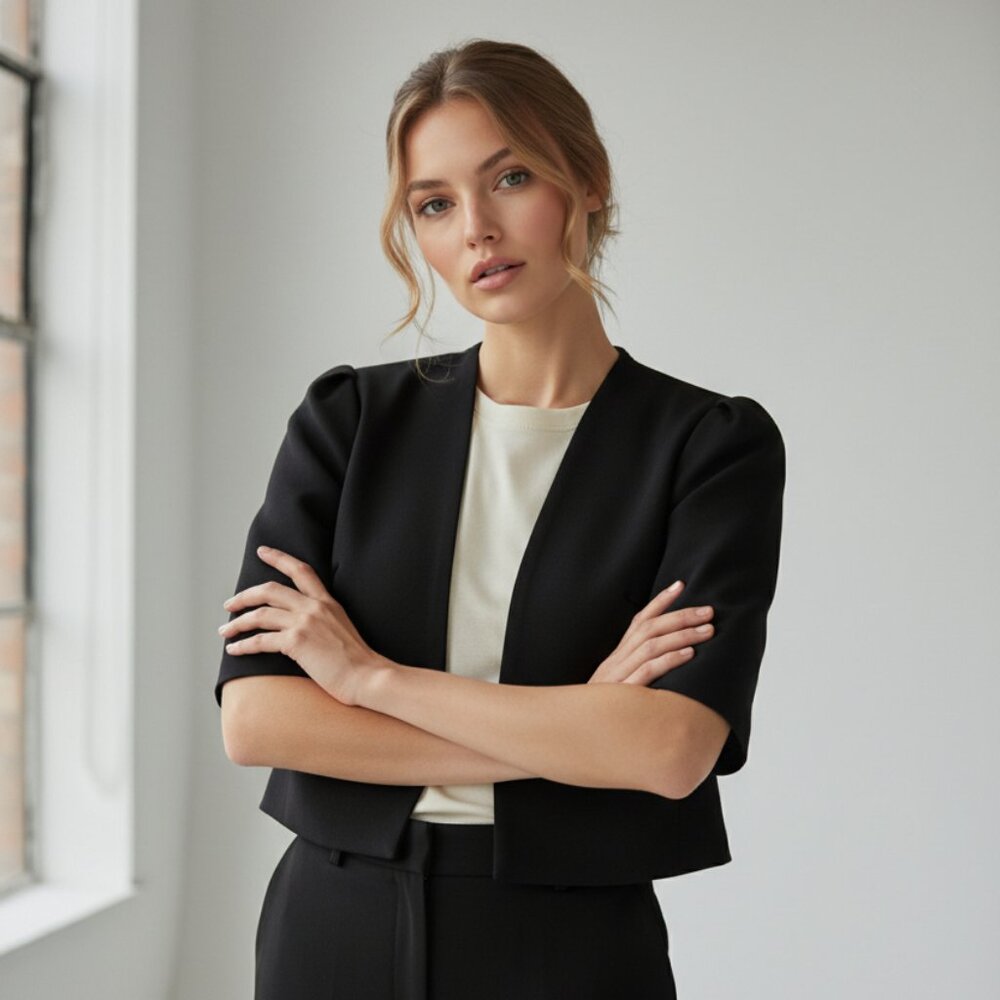NEW Calvin Klein Women's Black Crop Blazer Size: S - Minimalist Elevated Basics